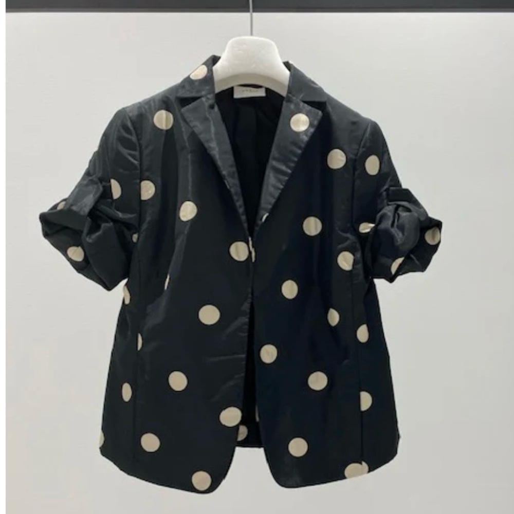 Akris Punto Satin-Style Dot Jacket – Black & Cashew